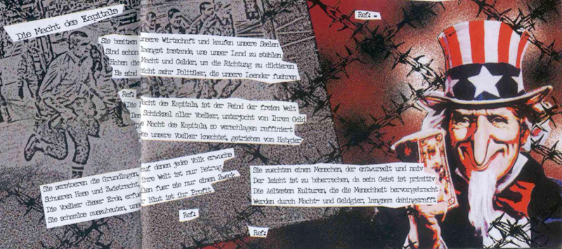 Im CD-Booklet der deutschen Neonazi-Band Faustrecht ist die US-amerikanische Symbolfigur Uncle Sam antisemitisch gezeichnet. Sie dient der Illustration des Liedtextes »Die Macht des Kapitals«