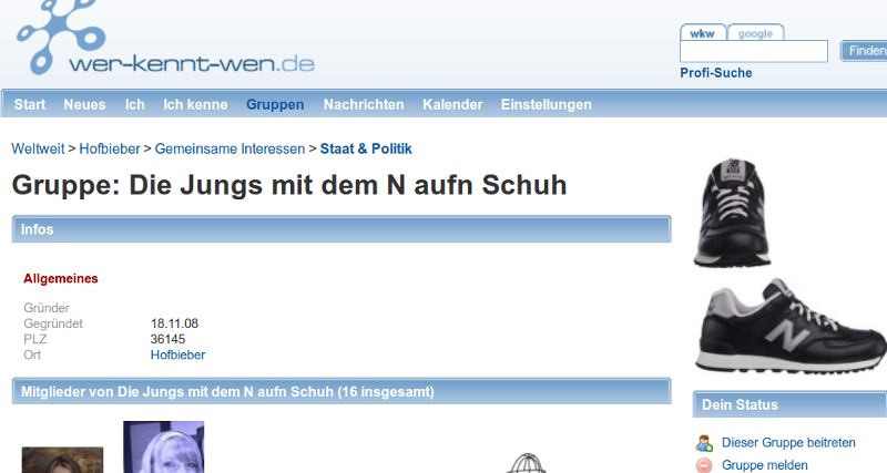 In der Gruppe »Die Jungs mit dem N aufn Schuh« im Sozialen Netzwerk wer-kennt-wen von 2008 sammelten und koordinierten sich Neonazis aus dem Raum Fulda.