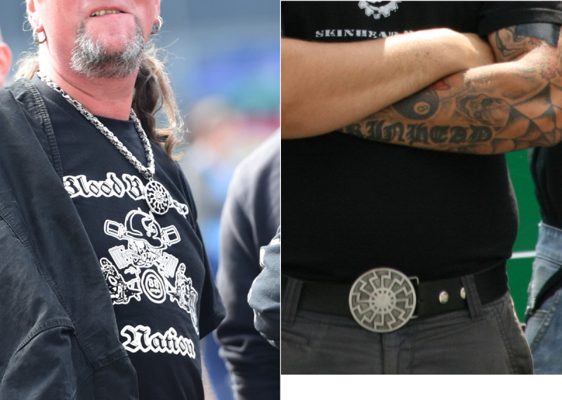 Links: Ein Angehöriger der Neonazigruppe Blood Brother Nation.