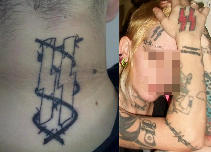 Tätowierungen von Neonazistinnen aus Rheinland-Pfalz (links) und aus Bayern (rechts).