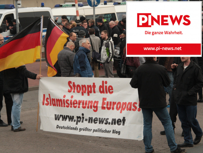 Auftritt von Anhängern von PI-NEWS bei einer Kundgebung der Hooligans gegen Salafisten 2014 in Hannover.