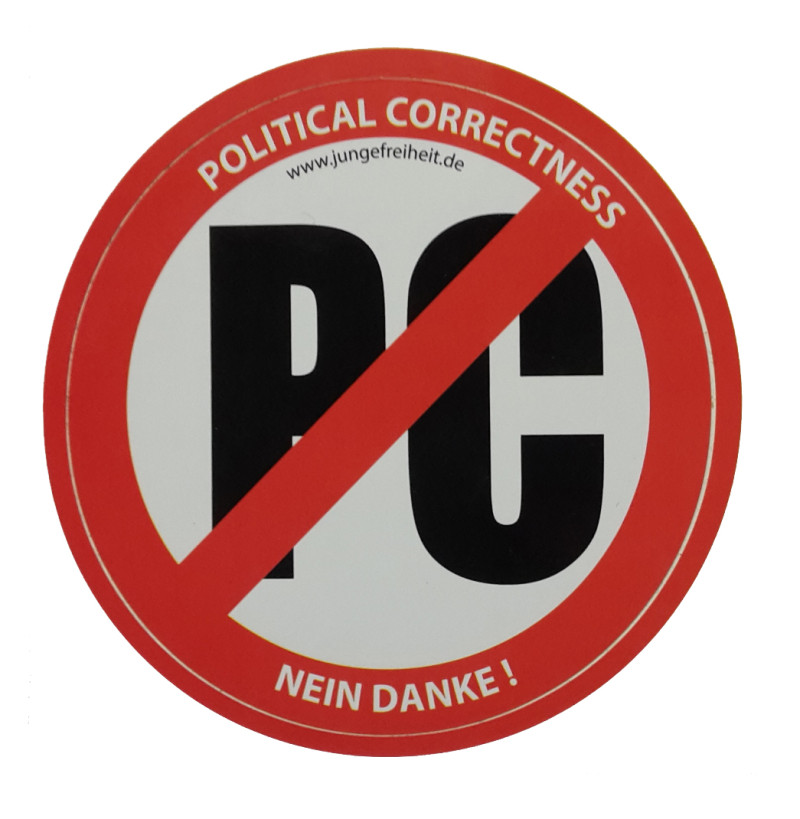 Unter diesem Logo führt die rechte Zeitschrift Junge Freiheit seit den 1990er Jahren Kampagnen gegen »Political Correctness«. Das Logo wurde zum Selbstläufer.