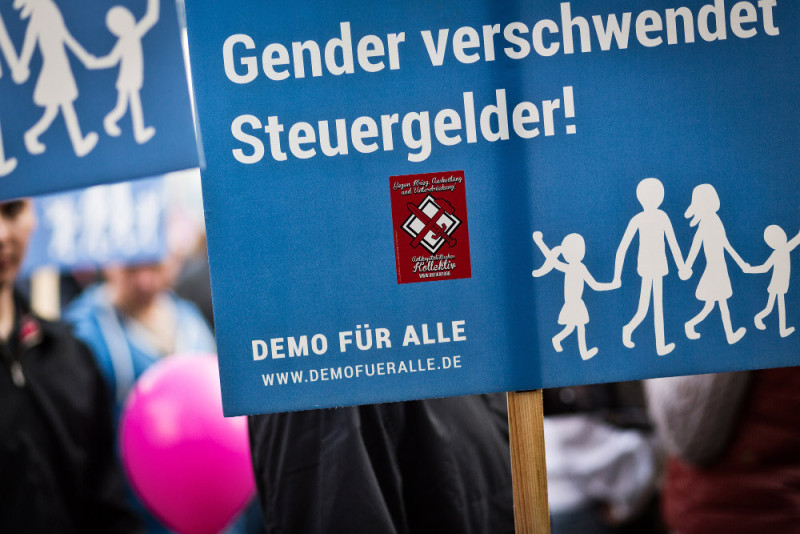 Das Foto von einer »Demo für alle« in Wiesbaden im Oktober 2016 zeigt Propaganda der neonazistischen Gruppe Antikapitalistisches Kollektiv.