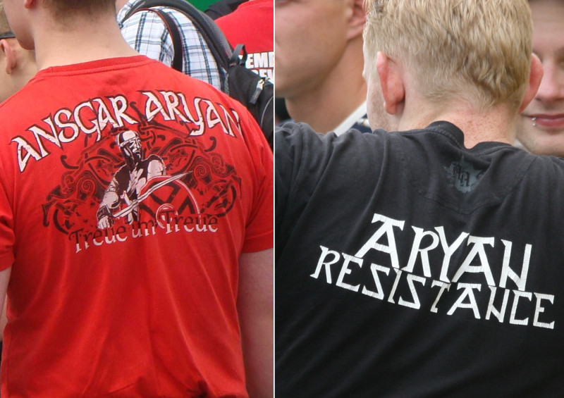 Von der Modemarke Ansgar Aryan stammt auch das Motiv rechts »Aryan Resistance«.