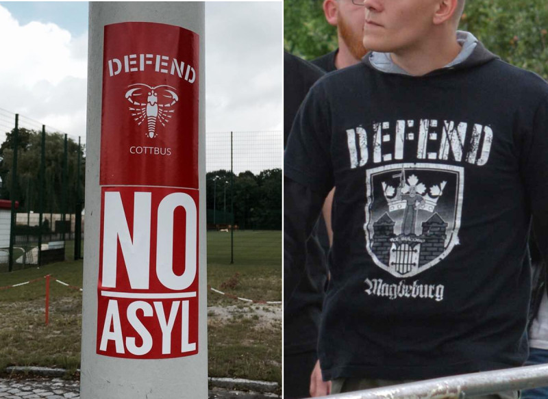 Motive wie Defend Berlin, Defend Magdeburg oder Defend Cottbus bilden häufig städtische Wahrzeichen ab. Der rote Krebs ist das Wappentier von Cottbus. Das rechte Shirt zeigt das Stadtwappen von Magdeburg, mit einer kleinen, jedoch erheblichen Änderung: Die Magd hält im originalen Stadtwappen einen Kranz hoch. Dieser wurde durch ein Maschinengewehr ersetzt. Der Schriftstil von »Defend Magdeburg« ist vom Modelabel »Defend Paris« übernommen.