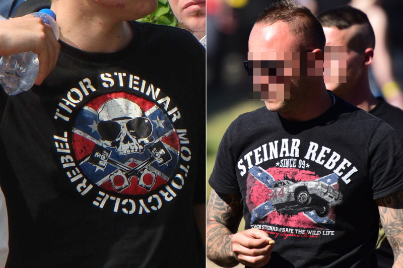 Die Südstaatenfahne als Verheißung eines wilden, rebellischen Lebens in Motiven der rechten Marke Thor Steinar.