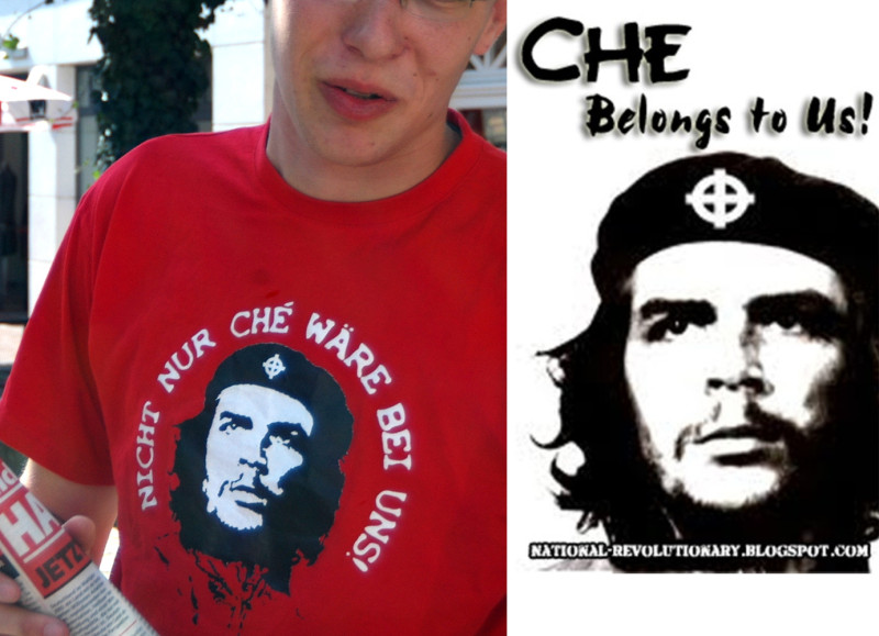 links: Neonazi im Jahr 2005, rechts: Grafik, verbreitet von der Internetplattform The Nationalrevolutionary Alternative aus den Niederlanden, ein Projekt der Autonomen Nationalisten. Die letzten Aktivitäten auf der Internetseite geschahen 2012.